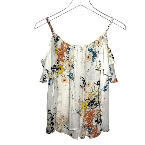 JOIE “Adorlee” White Floral Cold Shoulder blouse Top 100% silk Size Medium - Picture 4 of 8